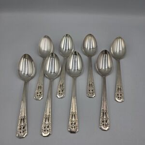 8~Wallace Classic Harmony House Filigree Silverplate Dessert Spoons Silverware